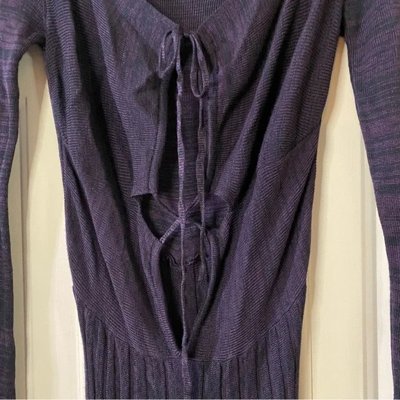 New! Free People Medium Lady Luck Knit Wide Leg Pleated Jumpsuit Purple NWOT - Picture 8 of 14